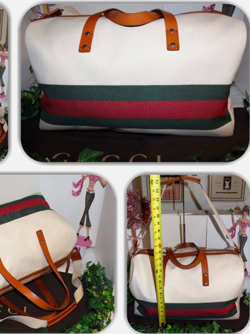 GUCCI RED & GREEN WEB STRIPE LARGE DUFFLE BAG! (2-WAY) - Picture 6 of 16